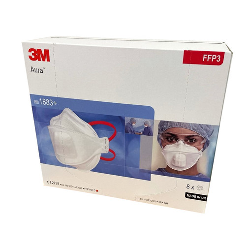 3M Aura 1883+ FFP3 Type IIR Shrouded Valve Respirator Mask (Box of 8)