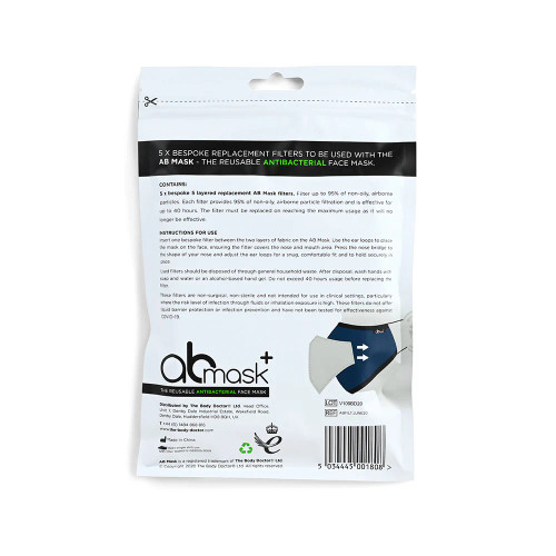 The AB Mask Replacement Filters- Back of packet