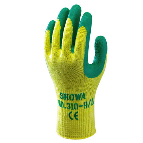 Back of left hand Showa 310 Green Glove stood up