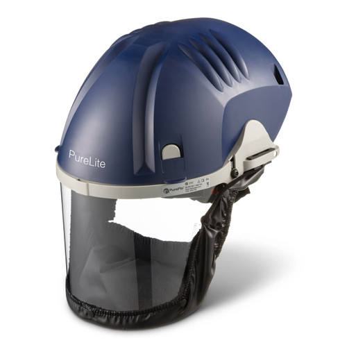 Front view of the Purelite XStream PAPR TH2P Powered Respirator showcasing its full-face visibility and integrated filtration system