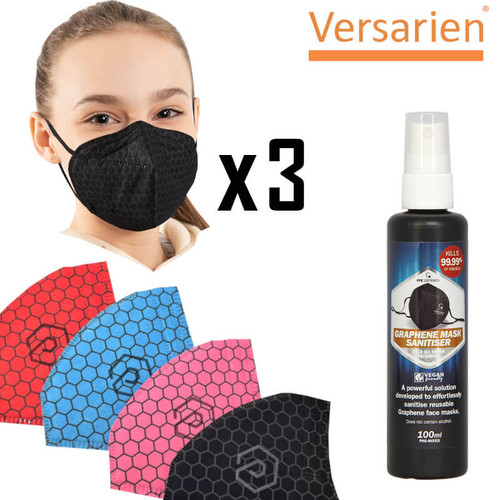 Versarien 4 ply Children's Reusable Face Cover Pack of 3 Plus Spray