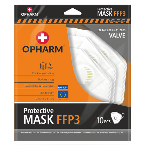 Opharm Protective Mask FFP3 with breathing valve white(10 pack)