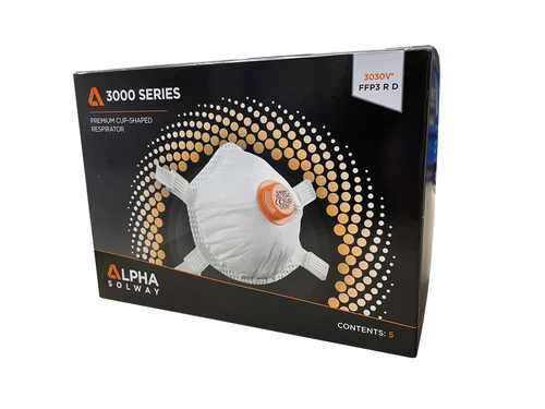 Alpha Solway 3030V Plus Valved FFP3 Face Mask Respirator Box