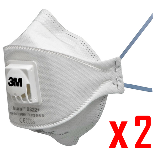 3M Aura 9322+ FFP2 Disposable Respirator with Valve (Twin Pack)