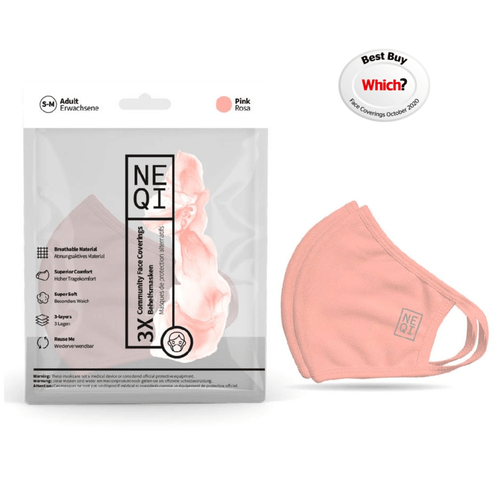 NEQI Reusable Face Masks - 3 Pack Small/Medium (Pink)